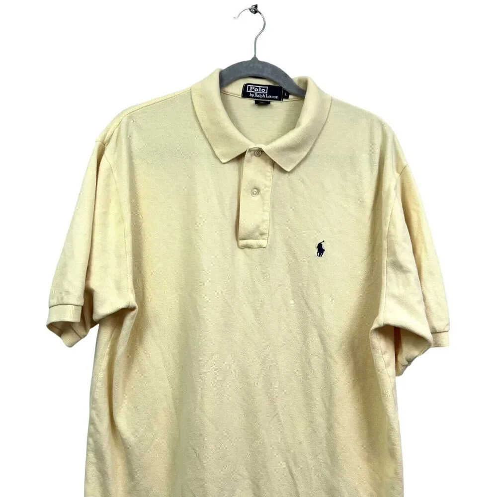 Polo Ralph Lauren Men Polo Shirt Spread Collar Stretch Hi Low Hem Yellow Size L*